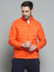 Men Orange Solid Mock Neck Full Sleeve Jacket