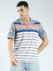 Men Grey Stripe Collar Half Sleeve T-Shirt