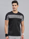 Men Black Self Design Round Neck Half Sleeve T-Shirt