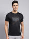 Men Black Self Design Round Neck Half Sleeve T-Shirt