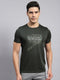 Men Olive Self Design Round Neck Half Sleeve T-Shirt