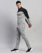 Men Grey Melange Solid Round Neck Full Sleeve Tracksuit