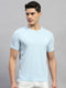 Men Sky Blue Solid Round Neck Half Sleeve T-Shirt