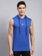 Men Royal Blue Solid Hooded Sleeveless T-Shirt