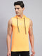 Men Orange Solid Hooded Sleeveless T-Shirt