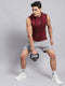 Men Maroon Solid Round Neck Sleeveless T-Shirt