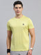 Men Yellow Self Design Round Neck Half Sleeve T-Shirt