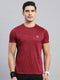 Men Maroon Self Design Round Neck Half Sleeve T-Shirt