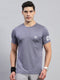 Men Blue Self Design Round Neck Half Sleeve T-Shirt
