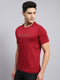 Men Red Solid Round Neck Half Sleeve T-Shirt