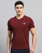 Men Maroon Solid V Neck Half Sleeve T-Shirt