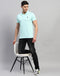 Men Sea Blue Solid Polo Collar Half Sleeve T-Shirt