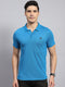 Men Teal Blue Solid Collar Half Sleeve T-Shirt