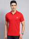 Men Red Solid Collar Half Sleeve T-Shirt