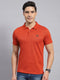 Men Rust Solid Collar Half Sleeve T-Shirt