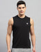 Men Black Solid Round Neck Sleeveless T-Shirt
