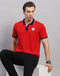 Men Red Solid Polo Collar Half Sleeve T-Shirt