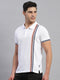 Men White Stripe Collar Half Sleeve T-Shirt