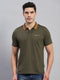 Men Olive Solid Collar Half Sleeve T-Shirt
