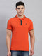 Men Rust Solid Collar Half Sleeve T-Shirt