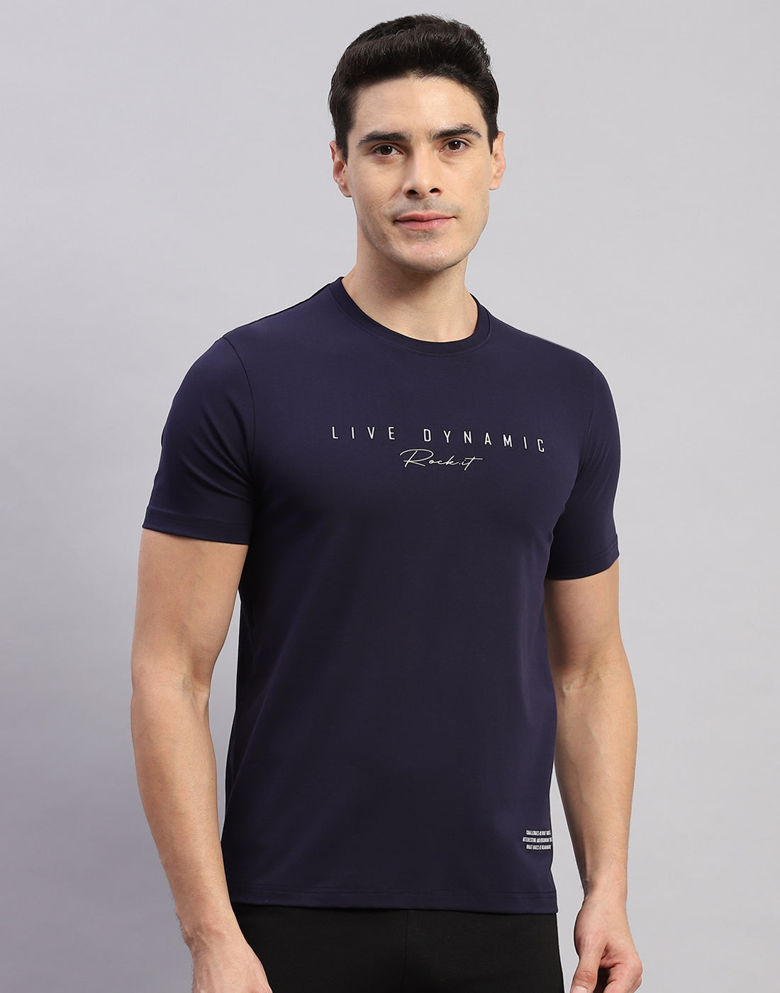 Buy Men Navy Blue Printed Round Neck Half Sleeve T Shirt Online in India Rock Rockit