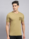Men Khaki Printed Round Neck Half Sleeve T-Shirt