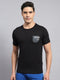 Men Black Printed Round Neck Half Sleeve T-Shirt