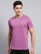 Men Purple Self Design Round Neck Half Sleeve T-Shirt