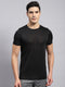 Men Black Self Design Round Neck Half Sleeve T-Shirt