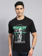Men Black Printed Round Neck Half Sleeve T-Shirt