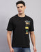 Men Black Printed Round Neck Half Sleeve T-Shirt