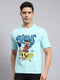 Men Turquoise Blue Printed Round Neck Half Sleeve T-Shirt