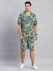 Men Green Printed Round Neck Half Sleeve Cords Set