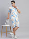 Men Blue Printed Round Neck Half Sleeve Cords Set