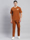 Men Rust Solid Round Neck Half Sleeve Lower Set