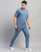 Men Blue Solid Round Neck Half Sleeve Lower Set