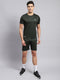 Men Olive Solid Round Neck Half Sleeve Short Set