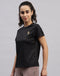 Women Black Self Design Round Neck Half Sleeve Top