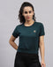 Women Green Solid Round Neck Half Sleeve Top