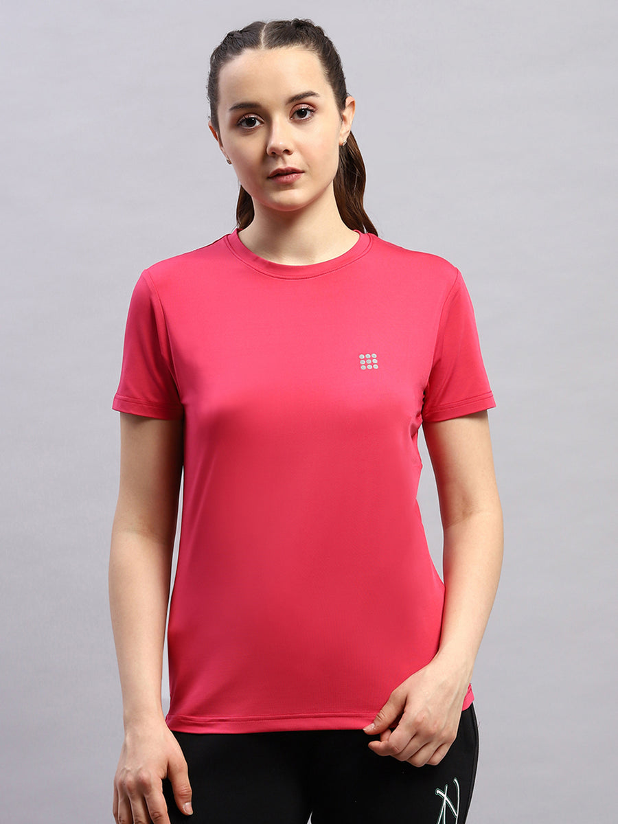 Women Pink Solid Round Neck Half Sleeve Top