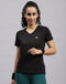 Women Black Solid V Neck Half Sleeve Top