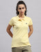 Women Yellow Solid Polo Collar Half Sleeve T-Shirt