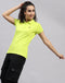 Women Fluorescent Green Solid Polo Collar Half Sleeve T-Shirt