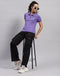 Women Purple Solid Polo Collar Half Sleeve T-Shirt