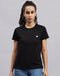 Women Black Solid Round Neck Half Sleeve Top