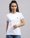 Women White Solid Round Neck Half Sleeve Top