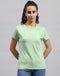 Women Green Solid Round Neck Half Sleeve Top