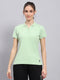 Women Green Solid Collar Half Sleeve T Shirt