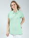 Women Green Solid Collar Half Sleeve T-Shirt