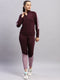 Women Maroon Printed Band Collar Full Sleeve 3Pc Cords Set
